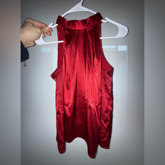 Elegant Red Halter Top Solid Neck Ruched Satin Blouse BRAND NEW NEVER WORN - Picture 7 of 10